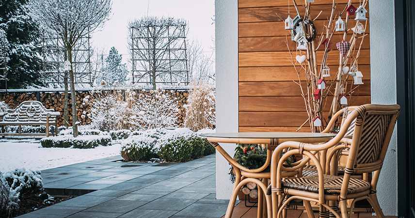 terrasse sur plots en hiver