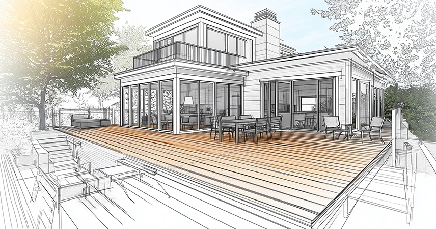 croquis extension terrasse sur plots