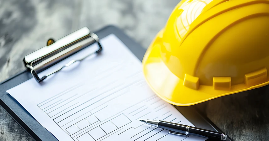 fiche travaux avec casque de protection